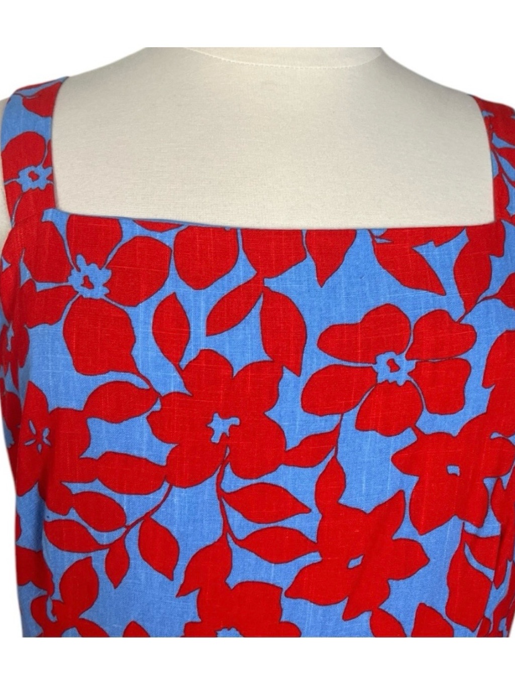 Draper James Dress Smocked Square Neck Blue Red Tropical Floral Women Size Xxl — image 3 of 8